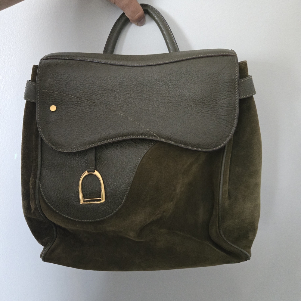 Gucci Authentic Rare Suede With Leather Saddle Backpack